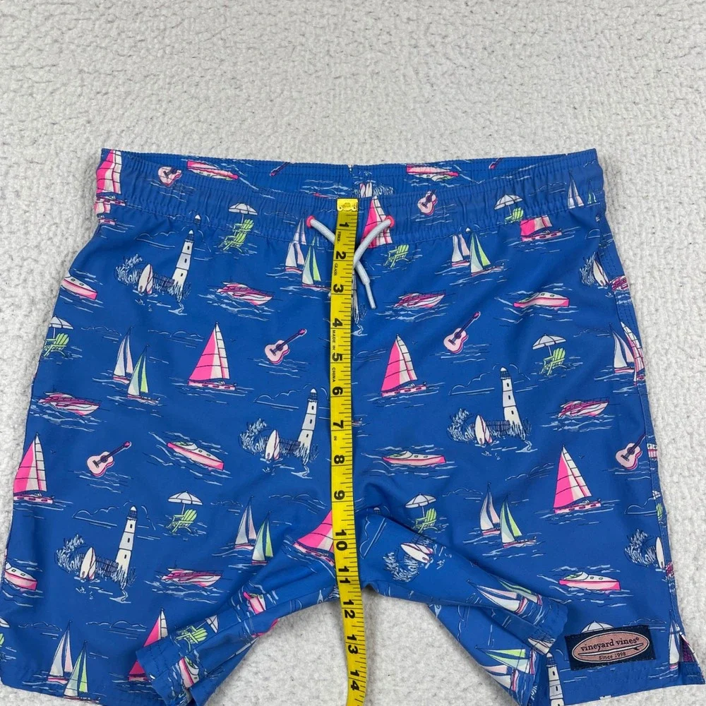 Vineyard Vines Swim Trunks Mens M Blue Nautical Sailboat Guitar Chappy Shorts